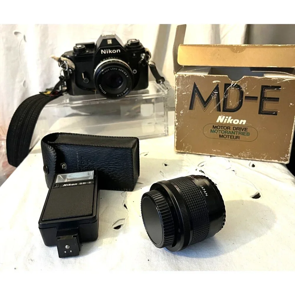 Nikon Lens Series EM 50mm 1:1.8 LOT W/ MDE Motor Drive SS-10 Flash & Kiron MC7